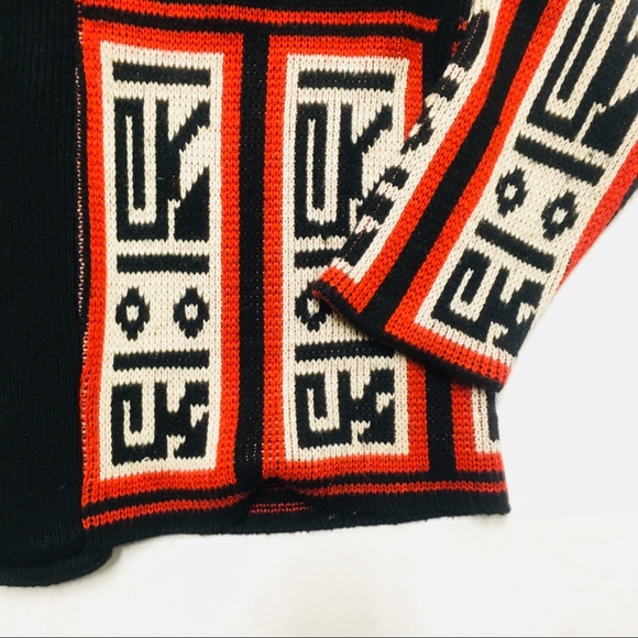 Vintage 70s Aztec style open cardigan sweater M L - Picture 3 of 5